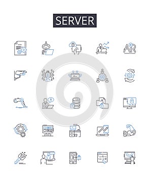 Server line icons collection. Host, Node, Machine, Platform, Computer, System, Nerk vector and linear illustration