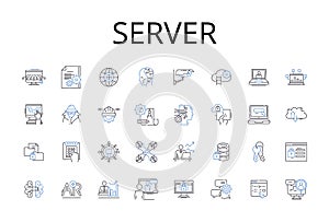 Server line icons collection. Host, Node, Machine, Platform, Computer, System, Nerk vector and linear illustration