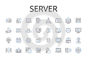 Server line icons collection. Host, Node, Machine, Platform, Computer, System, Nerk vector and linear illustration