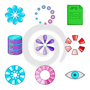Server loading icon set, cartoon style