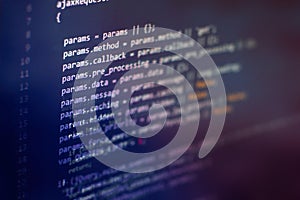 Server logs analysis. Closeup developing programming and coding technologies. Developer working on web sites codes in office