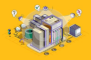 Server maintenance concept 3d isometric outline web design