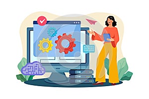 Server Maintenance Illustration concept. A flat illustration isolated on white background