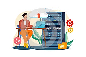Server Maintenance Illustration concept. A flat illustration isolated on white background
