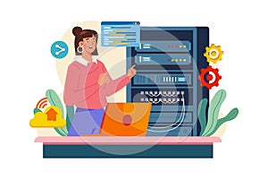 Server Maintenance Illustration concept. A flat illustration isolated on white background