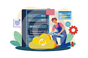 Server Maintenance Illustration concept. A flat illustration isolated on white background