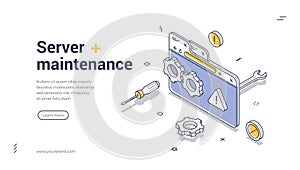 Server Maintenance And Website Under Construction Technical Support Isometric Banner Vector Illustration