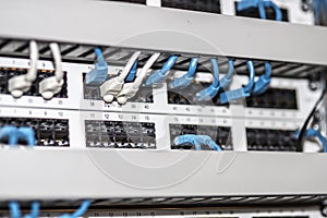 Server panel with cables and connectors