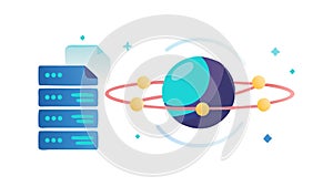 Server and Planet Data Link, Global Network Concept, vector design Generative AI