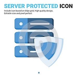 Server protected icon vector with flat color style isolated on white background. Vector illustration data protected sign symbol