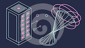 Server rack with abstract data flow, network processing, vector design Generative AI