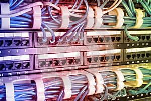Server rack with blue cables