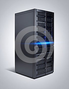 Server Rack with Blue Data Transfer Light