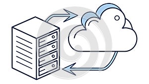 Server Rack and Cloud Data Sync Outline, vector design Generative AI