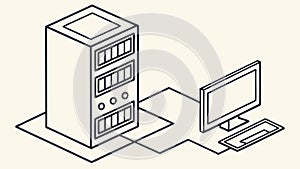 A server rack connected to a desktop computer setup. vector design Generative AI