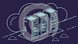 Server rack data center, technology infrastructure, cloud computing, network system vector design Generative AI