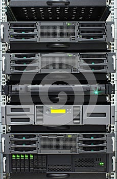 Server rack. Detail of servers rack in a server room