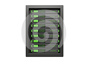 Server Rack Icon â Black Vertical Stack with Green Indicator Lights on White Background
