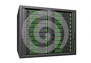 Server Rack Icon â Black Vertical Stack with Green Indicator Lights on White Background