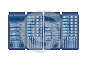 Server rack, network station, database hosting, storage, cloud storage, administration.