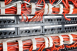 Server rack with red cables