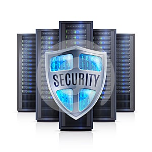 Server Rack Security Shield Realistic Illustration