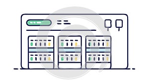Server rack with user interface, symbolizing data management, IT infrastructure, cloud computing, vector design Generative AI