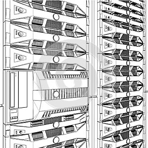 Server Rack Vector. Isolated On A White Background. A Vector Illustration Of A Server.