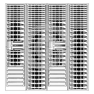 Server Rack Vector. Isolated On A White Background. A Vector Illustration Of A Server.