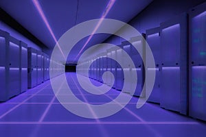 Server racks in computer network security server room data center., generative ai