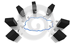 Server Racks with computing clouds. Storage concept.