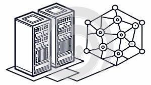 Server Racks Connected to Data Network, Cloud Computing Infrastructure, vector design Generative AI
