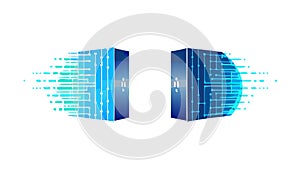 Server racks with digital data flow, symbolizing computing and networking. vector design Generative AI