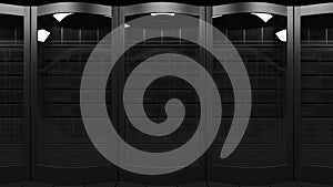 Server racks dolly seamless loop 4K animation. Cloud technologies, ISP, corporate IT, ecommerce business concepts