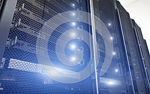 Server Racks In Empty Secure Computer Data Centre