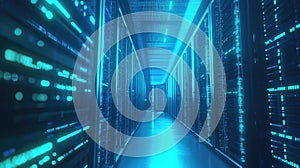 Data center server racks processing digital information