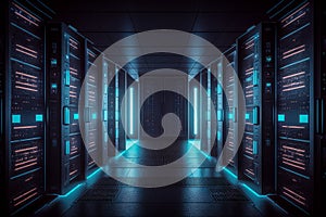 Server racks in modern data center cyber security and modern technology concept.