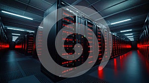 Server racks in a modern data center, network, technology, and storage infrastructure. information technology cloud computing