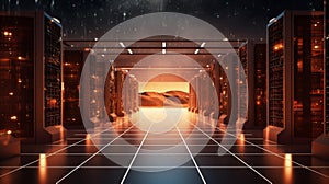 Server racks, symbolizing the backbone of digital infrastructure cloud computing and storage, Generative AI