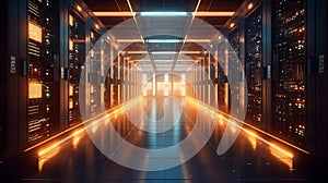 server racks, symbolizing the backbone of digital infrastructure cloud computing and storage, Generative A