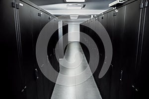 Server room. black cabinets for servers.