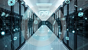 Server room center exchanging cyber datas 3D rendering