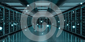 Server room center exchanging cyber datas 3D rendering