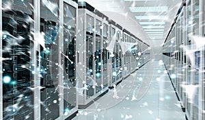 Server room center exchanging cyber datas 3D rendering