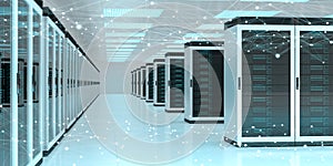 Server room center exchanging cyber datas 3D rendering