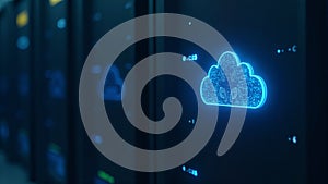 Server Room With Cloud Computing Icon