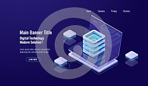 Server room, cloud storage isometric icon, database and datacenter, web hosting, Network or mainframe infrastructure photo