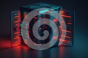 Server room 3d illustration with node base programming data design element