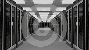 Server room data center. 3D rendering