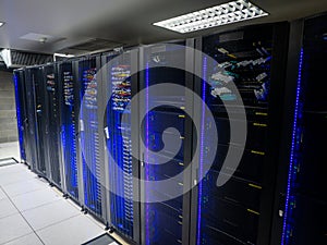 Server room data center. Backup, mining, hosting, mainframe